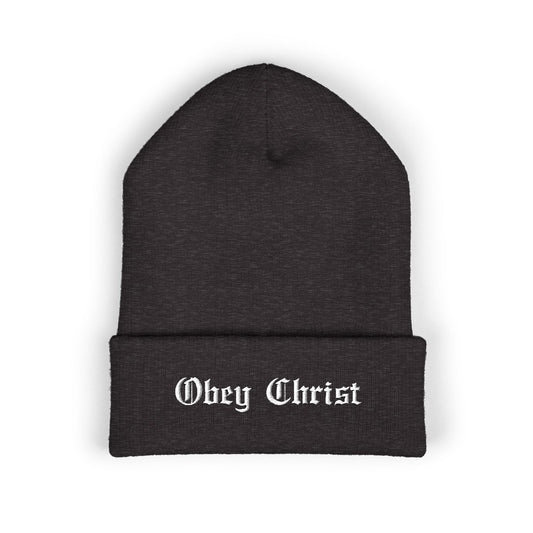 Embroidered “Obey Christ” Cuffed Beanie – Christian Knit Hat