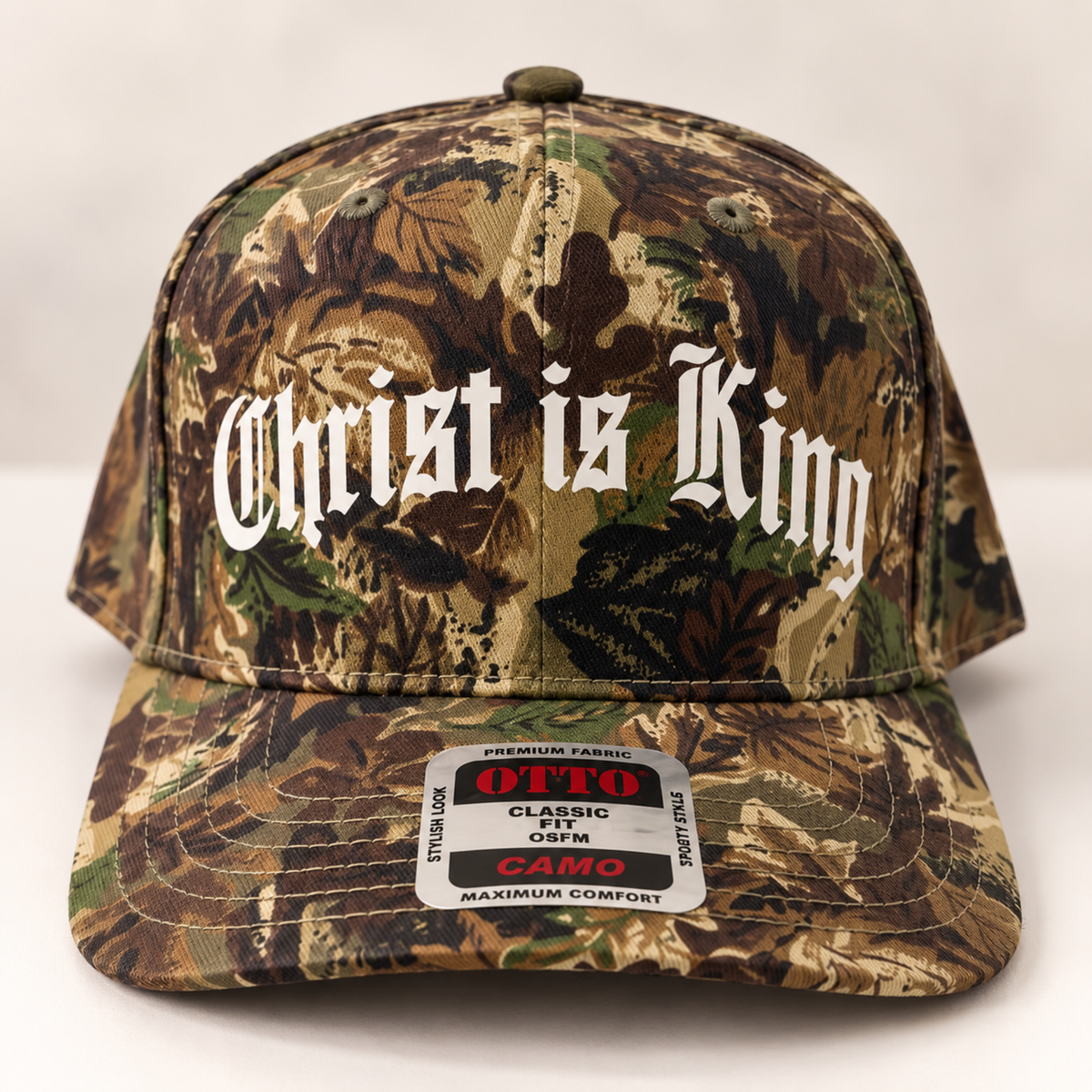 Christ Is King Camo Hat – White Old English