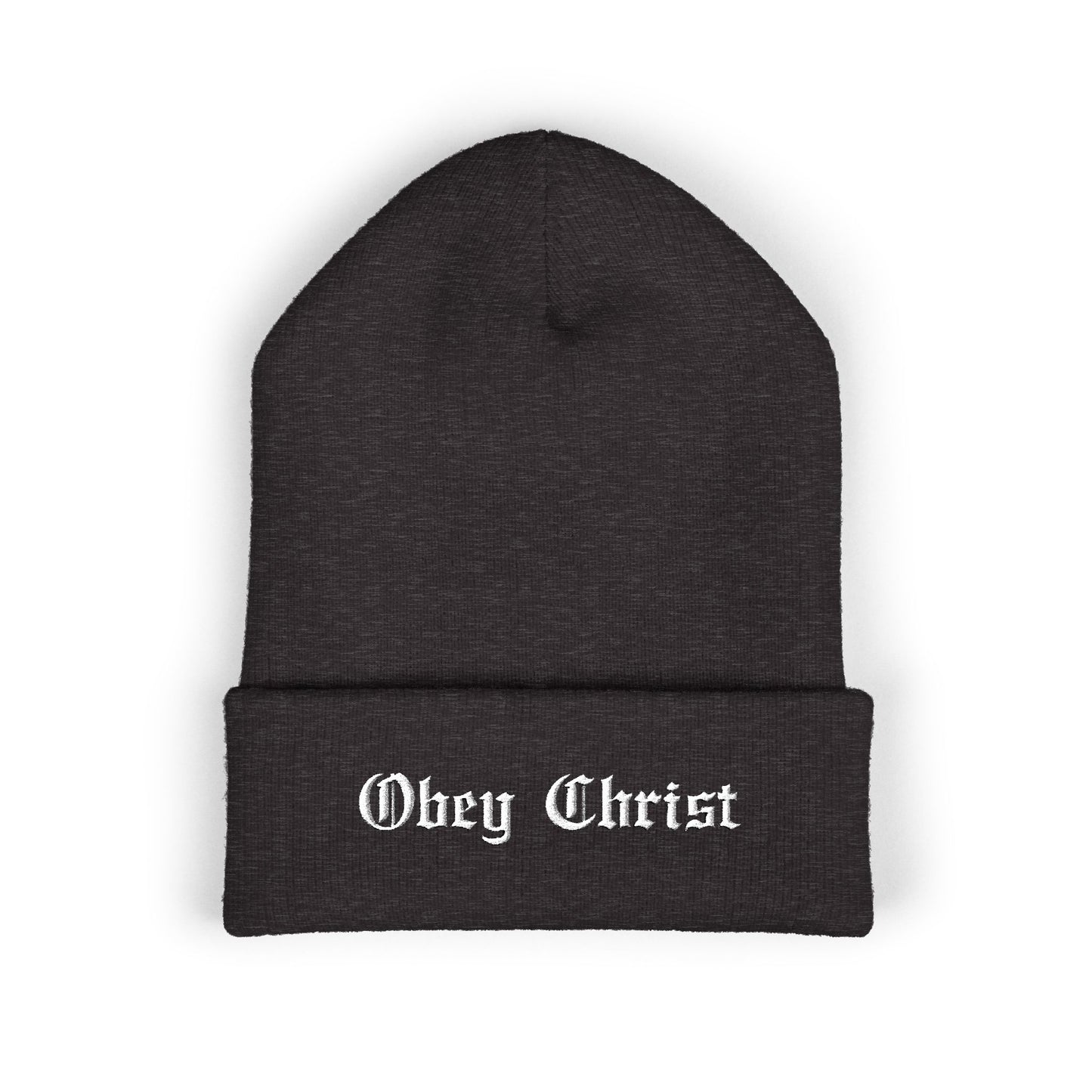 Embroidered “Obey Christ” Cuffed Beanie – Christian Knit Hat