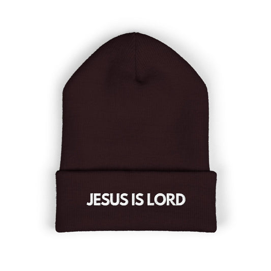 Embroidered “Jesus Is Lord” Cuffed Beanie – Christian Streetwear Hat