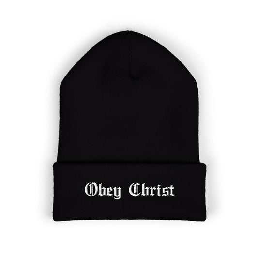 Embroidered “Obey Christ” Cuffed Beanie – Christian Knit Hat