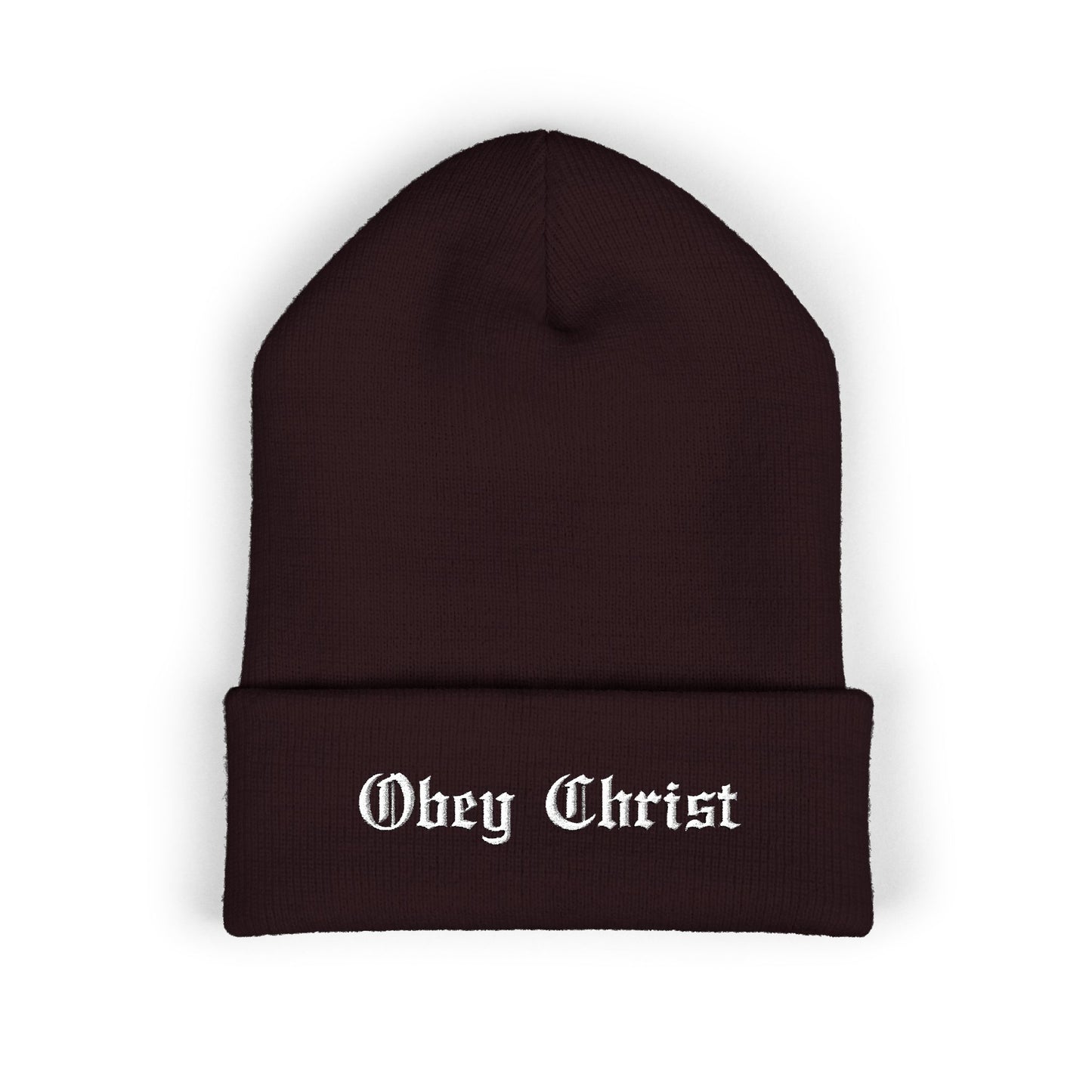 Embroidered “Obey Christ” Cuffed Beanie – Christian Knit Hat