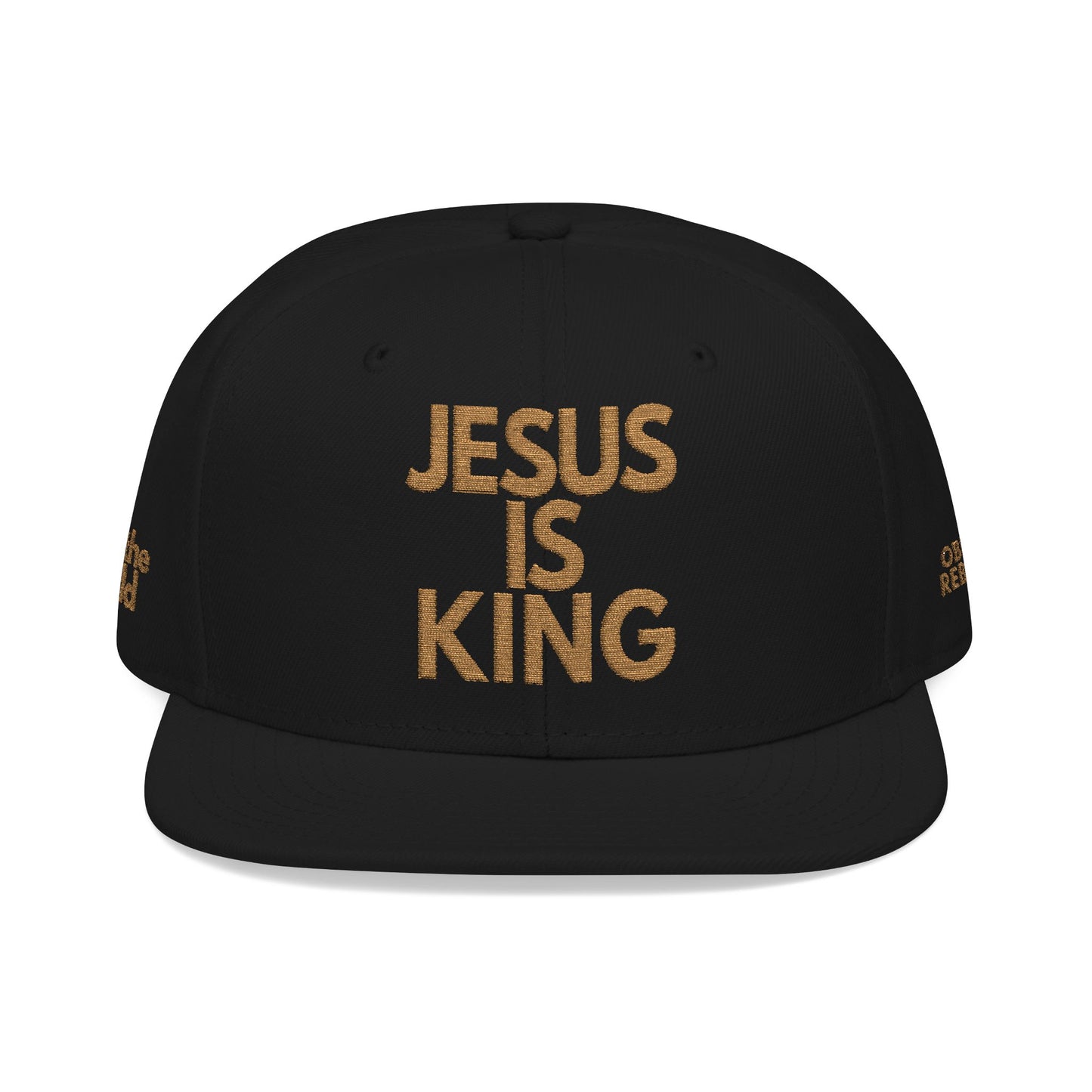 JESUS IS KING Snapback Hat – Christian Streetwear Embroidered Cap (Black & Gold)