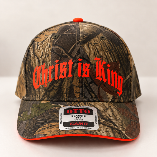 Christ Is King Camo Hat – Neon Orange Old English